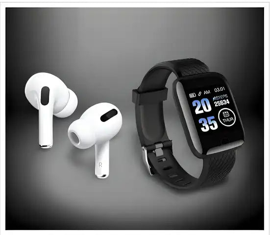 Combo Of Truly Earbuds Headset With Mic, & Bluetooth D116 Smart Watch